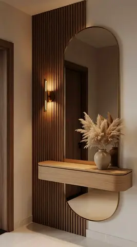 Modern Oval Wall Mirror and Floating Console Table