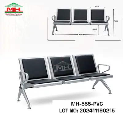 3-Seater Metal Waiting Room Bench with Padded PVC Seats (MH-555-PVC)