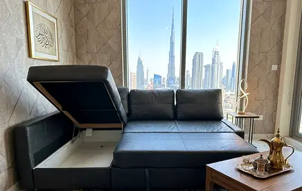 Multi-Functional L-Shape Sofa Bed designed with built-in storage for maximum convenience. Available