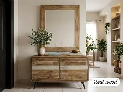 Solid Wood Console Cabinet with Mirror - Rustic Antique look
