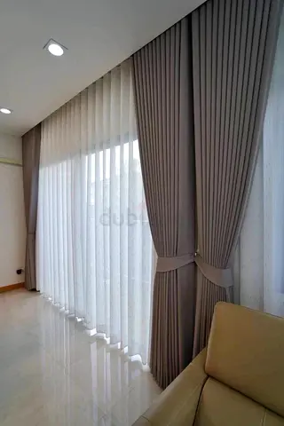 Custom taupe blackout curtains with sheer liners - set of panels