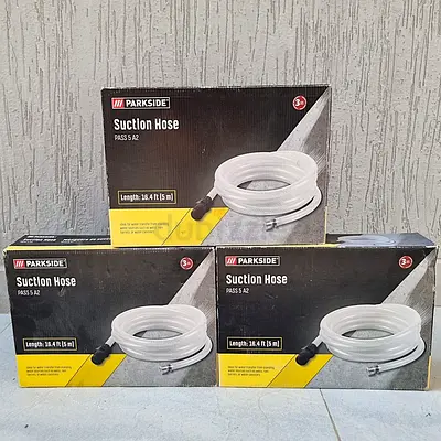 3x BRAND NEW Parkside Suction Hoses (5m each) – Total 15m