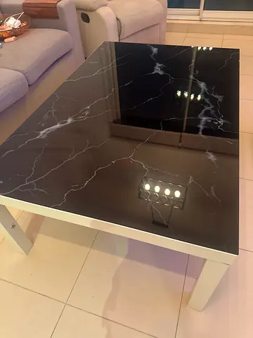 Modern Black Marble effect glass Top coffee Table with White Legs - Good Condition
