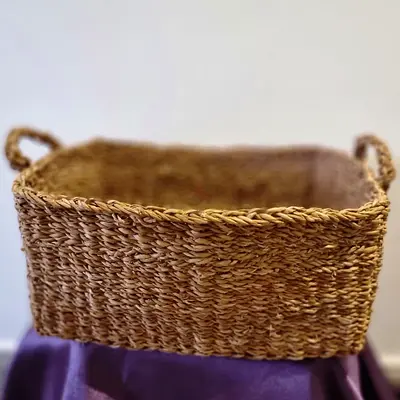 Boho Seagrass Storage Organizer Basket with Handles – Mirdif