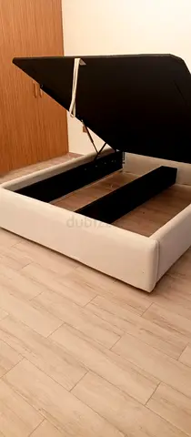 Storage Ottoman Bed Frame with Lift-Up Mattress Base - Beige