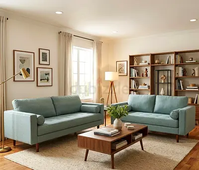 Pair of Mid-Century Modern 3+2Seater Sofas in Light Teal - Excellent Condition