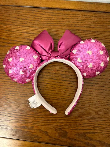Discontinued Pink Sequin Minnie-Style Ears Headband with Bow