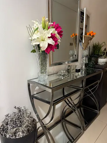 Mirrored Console Table with Large Decorative Wall Mirror - Elegant Entryway Set