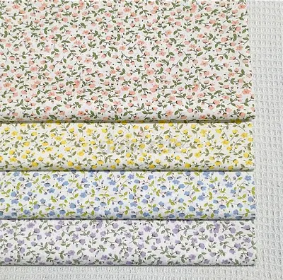 Assorted Floral Cotton Fabric Pieces - 4 Prints, Lightweight Quilting Cotton