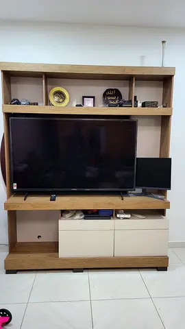 Modern Wooden TV Consul with off white color Cabinets - AED 350 only Must Go
