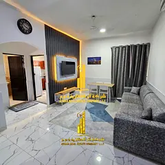 Luxury one-bedroom apartment with an open view. Ajman, Al Jurf 2. Fully furnished for monthly rent. 