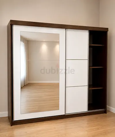 Modern Wardrobe with Sliding Mirror Door and Shelves