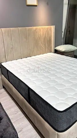 Queen size mattress with upholstered bed frame - good condition
