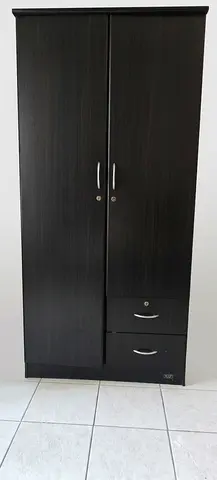 Dark Wood 2-Door Wardrobe with 2 Drawers - Excellent Condition