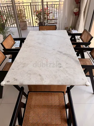Solid Wood Dining Table with Marble Top