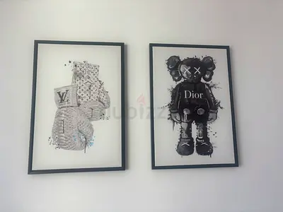 Pair of Framed Designer-Inspired Art Prints (Louis Vuitton & Dior Motifs)