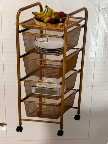 Gold Metal Mesh Rolling Kitchen Trolley with 4 Drawers