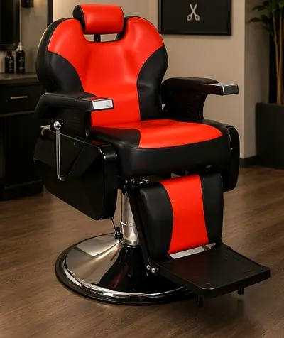 Red & Black Professional Salon Barber Chair with Footrest