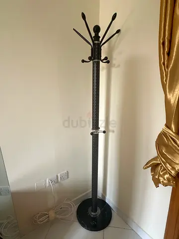Free-standing 180cm tall metal coat rack with multiple hooks