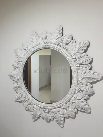 Decorative White Ornate Circular Wall Mirror 90 cm