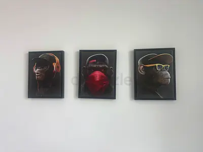 Set of 3 Framed Monkey Portrait Prints — Modern Wall Art