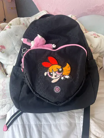 Kipling Kids black backpack with cartoon Powerpuff design, good used condition