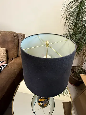Black Table Lamp with Fabric Shade and Brass Details