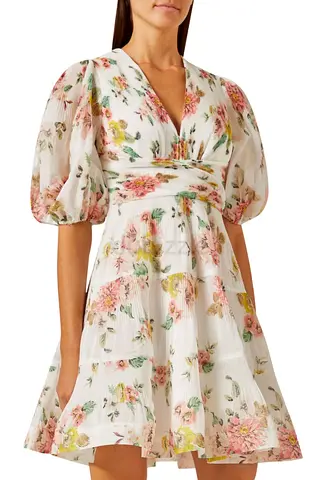 Zimmerman dress Floral Print V-Neck Puff Sleeve Dress