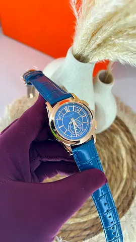 Patek Philippe Blue dial men's wristwatch with blue leather strap