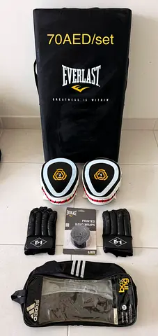 Everlast striking shield, focus pads, gloves and wraps set - used