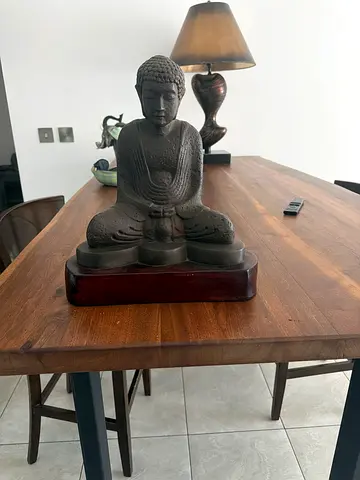 Wooden Base Seated Buddha Statue - Decorative Collectible. Quick sale
