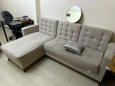 Light grey L-shaped 3-seater sofa with chaise - good condition