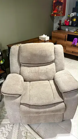 Beige Fabric Recliner Armchair - Comfortable Single Seater