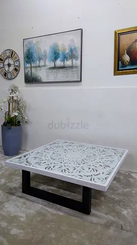 Antique Center Table WITH HEAVY STEEL FRAME AND SOLID WOOD TOP WITH GLASS