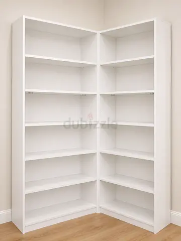 White Corner Bookcase Set with 6 Shelves