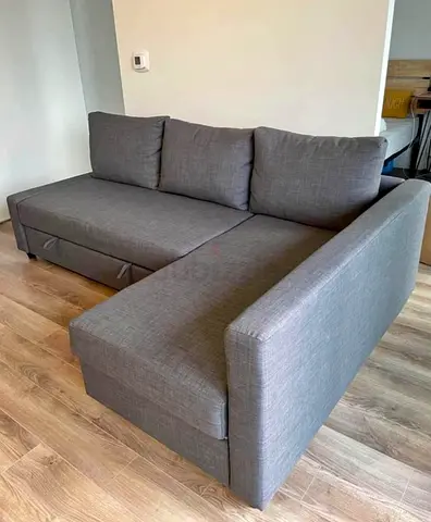 Grey L-Shaped Sofa Bed with Chaise Lounge