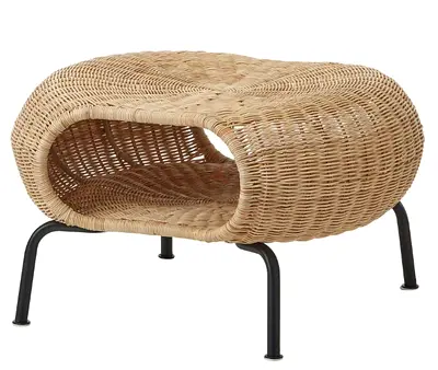 Woven Rattan Ottoman with Storage and Metal Legs