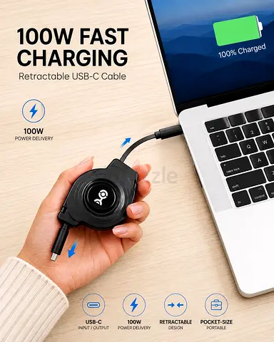 Cable Matters Retractable USB-C to USB-C Cable (1m) – Like New