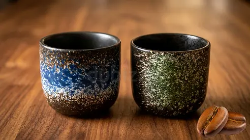 Set of 2 handleless ceramic cup, often referred to as a yunomi (Japanese-style tea or coffee cup)NEW