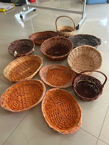 Set of 11 Handwoven Wicker Baskets - Various Sizes and Colors