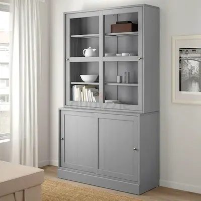 IKEA HAVSTA Grey Wooden Display Cabinet with Lower Storage - Good Condition