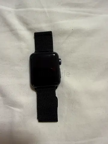 Used black smartwatch with metal mesh band - good condition