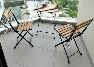 Ikea Wooden Slatted Folding Bistro Table and 2 Chairs - Compact Balcony Set