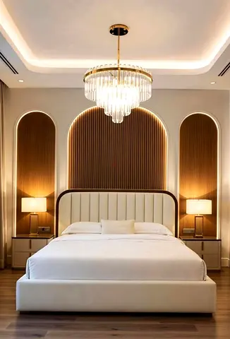 Modern upholstered queen bed with matching nightstands (set)