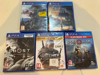 PS4 Games BundleWitcher 3 GOTY, $%& of War-Ghost of TsushimaMonster Hunter, Assassin's Creed Origins