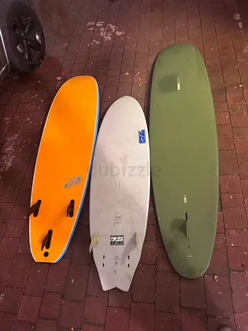 3 Used Soft Top and Epoxy Surboards. 7’6”. 6’3”, 8’6” Fun Boards