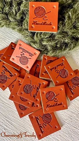 Handmade leather tags - 'Handmade' yarn logo (lot of 20)