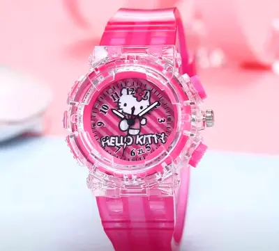 Pink Hello Kitty Children’s Analog Watch - Clear Case, Rubber Strap
