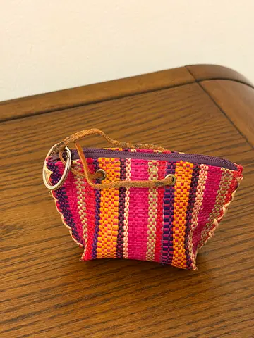 Handwoven colorful zip coin pouch with keyring