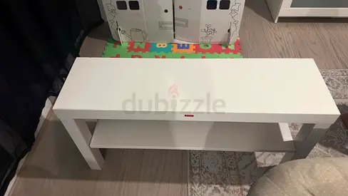 White wooden TV stand / console table with lower shelf - good condition